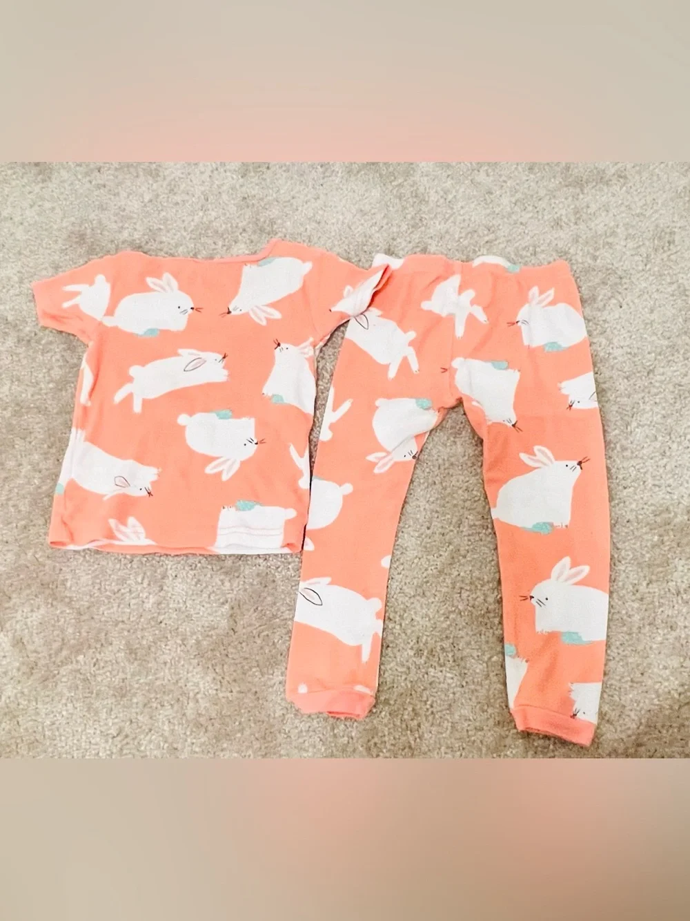 Carter’s Just One You 2T Bunny Rabbit Pajama Set Coral 2 Pc Cotton